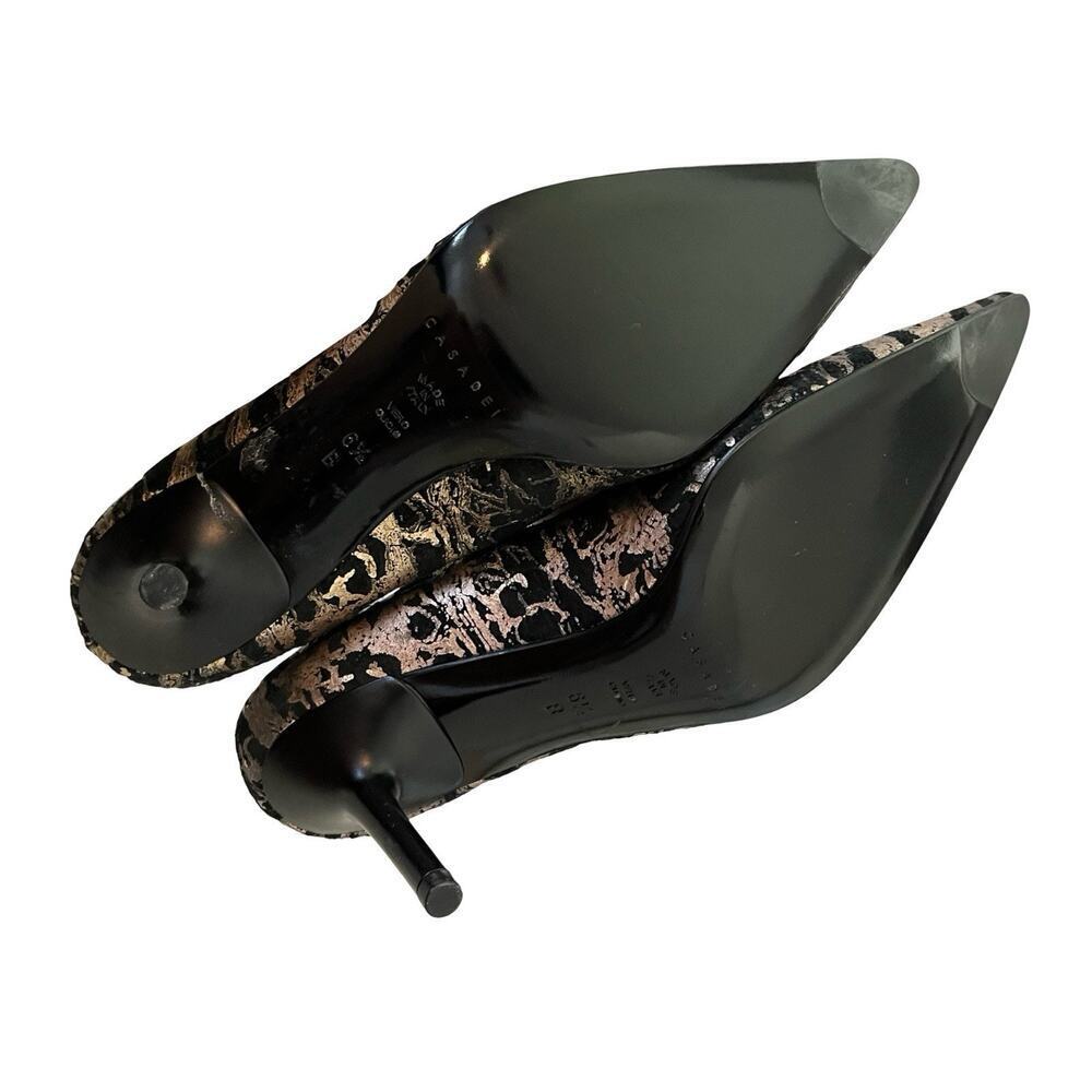 Casadei Leather High Heel Pumps Size 6.5 Gold‎ Black Evening Cocktail Italy - Picture 11 of 13